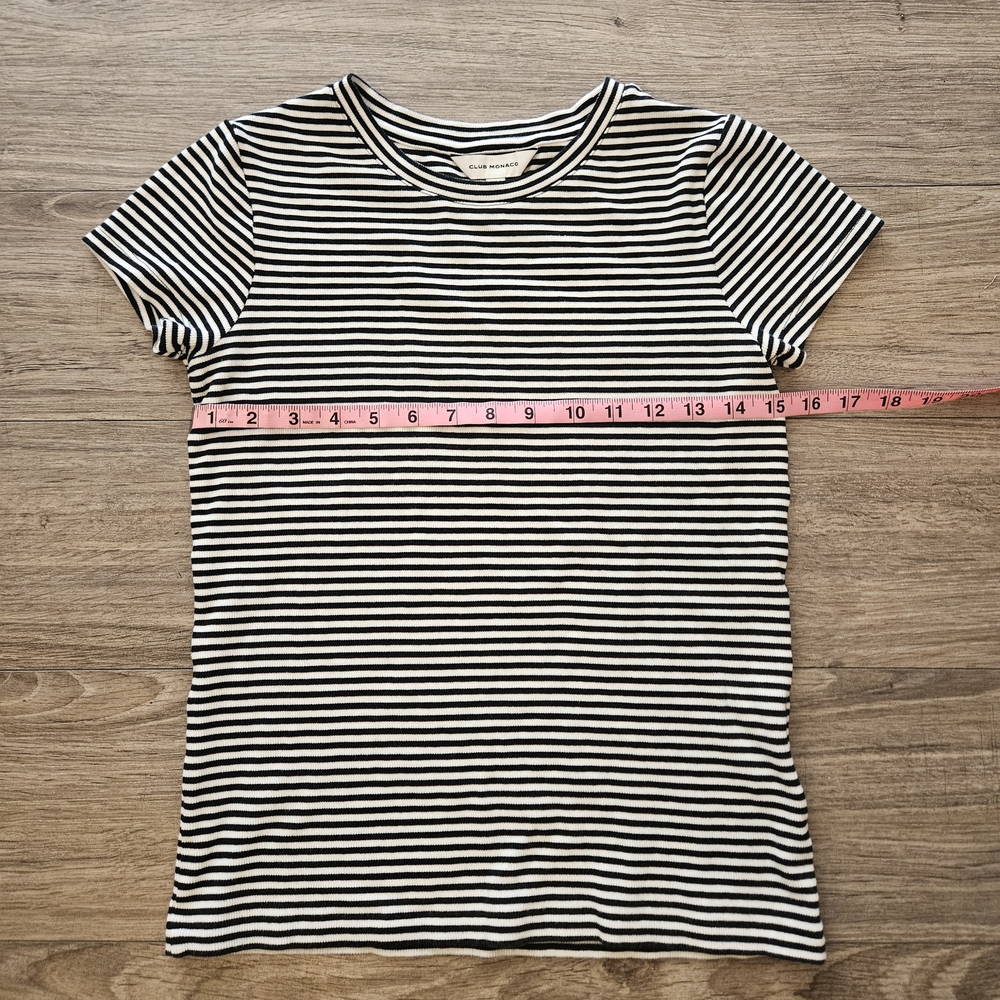Club Monaco Medium Black & White Striped Crewneck Tee, Like New Condition - Picture 8 of 9
